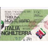 ITALY V ENGLAND 1976 TICKET Heavily creased ticket for the match in Rome 17/11/1976. Fair