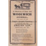WOOLWICH ARSENAL In Memoriam Post Card for Woolwich Arsenal who were defeated by Swindon Town in the
