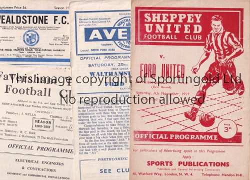 FORD UNITED Thirteen away programmes v. Sheppey United 59/60 Cup, first season as Ford United,