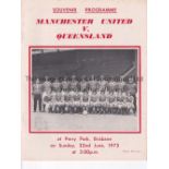 MANCHESTER UNITED Programme for the away Friendly v. Queensland 22/6/1975 in Brisbane. Good