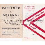 ARSENAL / AUTOGRAPHS Two signed programmes for away Friendlies v. Dartford 72/3 heavily folded and