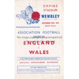 ENGLAND V WALES 1943 Programme for the match at Wembley 25/9/1943. Slightly creased and team