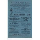 MANCHESTER UNITED Programme for the away Lancashire Cup tie v. Chester 28/11/1962. Generally good