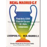 1981 EUROPEAN CUP FINAL Real Madrid v Liverpool played 27/5/1981 at Parc des Princes, Paris.