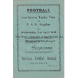 FORCES MATCH Programme Inter Services Toring Team v RAF Bangalore 3/4/1946. Players from
