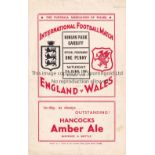 WALES V ENGLAND 1941 Programme for the match at Ninian Park 7/6/1941, horizontal fold. Generally