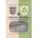 ENGLAND V IRELAND 1949 AT MAN CITY Programme for the International on 16/11/1949, very slightly