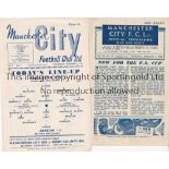 MANCHESTER CITY V BARROW Two programmes for matches at City 5/1/1946 FA Cup and 3/11/1954 Lancs. Cup