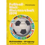 1974 WORLD CUP WEST GERMANY Programme for Sweden v Uruguay 23/6/1974 in Dusseldorf. Yellow cover.