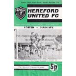 HEREFORD UNITED / SOUTHERN LEAGUE 1972 Programme for the Final home Southern League match v