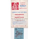 1942 LONDON WAR CUP FINAL / PORTSMOUTH V BRENTFORD Programme and ticket. Programme is folded in four