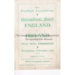 ENGLAND V IRELAND 1951 AT ASTON VILLA Programme for the match on 14/11/1951. Generally good