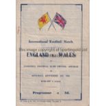 ENGLAND V WALES 1944 AT LIVERPOOL Programme for the match on 16/9/1944, very slightly creased and