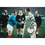 AUTOGRAPHED BILLY McNEILL 1970 Photo 12" x 8" of the Celtic captain shaking hands with his Leeds