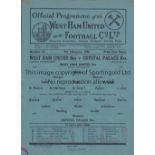 WEST HAM Single sheet Reserves home programme v Crystal Palace Reserves 9/2/1946. Red mark at