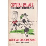 CRYSTAL PALACE V QUEEN'S PARK RANGERS 1939 Programme for the League match at Palace 4/3/1939, very