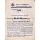 WEST HAM UNITED Programme for away Friendly v. Ilford 12/12/1962, scores entered on the cover and