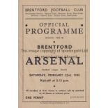 BRENTFORD V ARSENAL 1946 Programme for the FL South match at Brentford 23/2/1946. Good