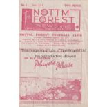 NOTTINGHAM FOREST V ARSENAL 1945 Programme for the FL South match at Forest 22/12/1945, slightly