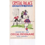 CRYSTAL PALACE V BRISTOL ROVERS 1938 Programme for the League match at Palace 19/1/1938, ex-