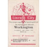 WORKINGTON 1951/2 Away programme v. Lincoln City 19/4/1952, first League season, very slightly