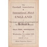 ENGLAND V WALES 1948 AT ASTON VILLA Programme for the match on 10/11/1948, slightly creased and