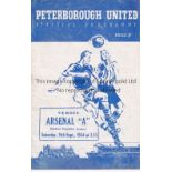 ARSENAL Programme for the away Eastern Counties League match v Peterborough United 11/9/1954, very