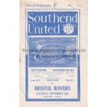 SOUTHEND UNITED V BRISTOL ROVERS 1937 Programme for the League match at Southend 25/9/1937, very