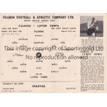 FULHAM Four single sheet home programmes v. Luton Town Benefit match, Botafogo and Spartak