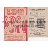 PROGRAMMES Programmes Stoke City v Liverpool 1947/48 and Newport County v Torquay United 1948/49.