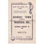 GRIMSBY TOWN / MIDLAND LEAGUE Two home programmes v. Mansfield Res. 7/2/1953 and Wisbech 17/1/1953