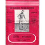 CLYDE / EVERTON Programme Clyde v Everton 14/5/1953. Friendly match. Some tear restoration. No