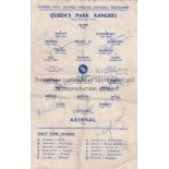 ARSENAL / QPR AUTOGRAPHS 1953 Programme for the Combination Cup match at Rangers 14/2/1953, signed