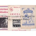 ARSENAL Seven programmes for away Friendlies v. Millwall 50/1 team changes, QPR 53/4, Bristol City