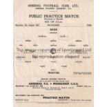 ARSENAL Single sheet programme for the Public Practice Match 9/8/1952, folded. Fair