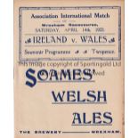 WALES V IRELAND 1923 Programme for the International at Wrexham FC 14/4/1923. Very good