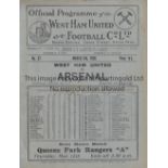 WEST HAM UNITED V ARSENAL 1930 Programme for the League match at West Ham 8/3/1930, horizontal