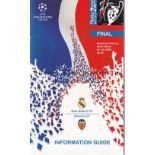 2000 CHAMPIONS LEAGUE FINAL Real Madrid v Valencia played in Paris. Official 20-page VIP information