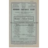 OXFORD UNITED 1960/1 Programme for the away FA Cup tie v. Hendon 5/11/1960 in their second tie as