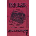 BRENTFORD V HUDDERSFIELD TOWN 1937 Programme for the FA Cup tie at Brentford 16/1/1937, slight