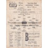 CHARLTON ATHLETIC V ARSENAL 1945 Single sheet programme for the FL South match at Charlton 27/10/