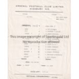 ARSENAL Single sheet for the home Friendly v. London Youth 11/10/1966 horizontal fold and scores