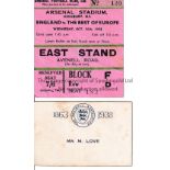 ENGLAND AT ARSENAL 1938 Ticket and FA name card for England v The Rest Of Europe 26/10/1938 played