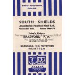 SOUTH SHIELDS V BRADFORD PARK AVENUE 1969 Programme for the FA Cup tie at South Shields 15/11/