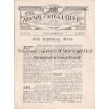 ARSENAL Programme for the home League match v. Cardiff City 16/9/1922, very slightly creased.