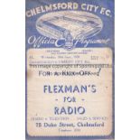 CHELMSFORD Home programme v Cardiff City Reserves 26/9/1938. Southern League. First season as