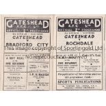 GATESHEAD AFC Two home programmes in 1950/1 season v Bradford City and Rochdale team changes, both