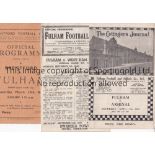 FULHAM Three Fulham wartime programmes. Homes v Arsenal 1944/45 (Fr), West Ham 1945/46 and an away