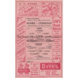 OXFORD V CAMBRIDGE 1900 Single card programme for the Varsity football match on 3/3/1900 at the