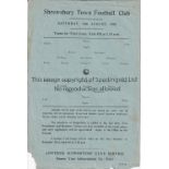 SHREWSBURY Single sheet programme at Gay Meadow Blues v Reds Trial match 15/8/1936. Very small piece